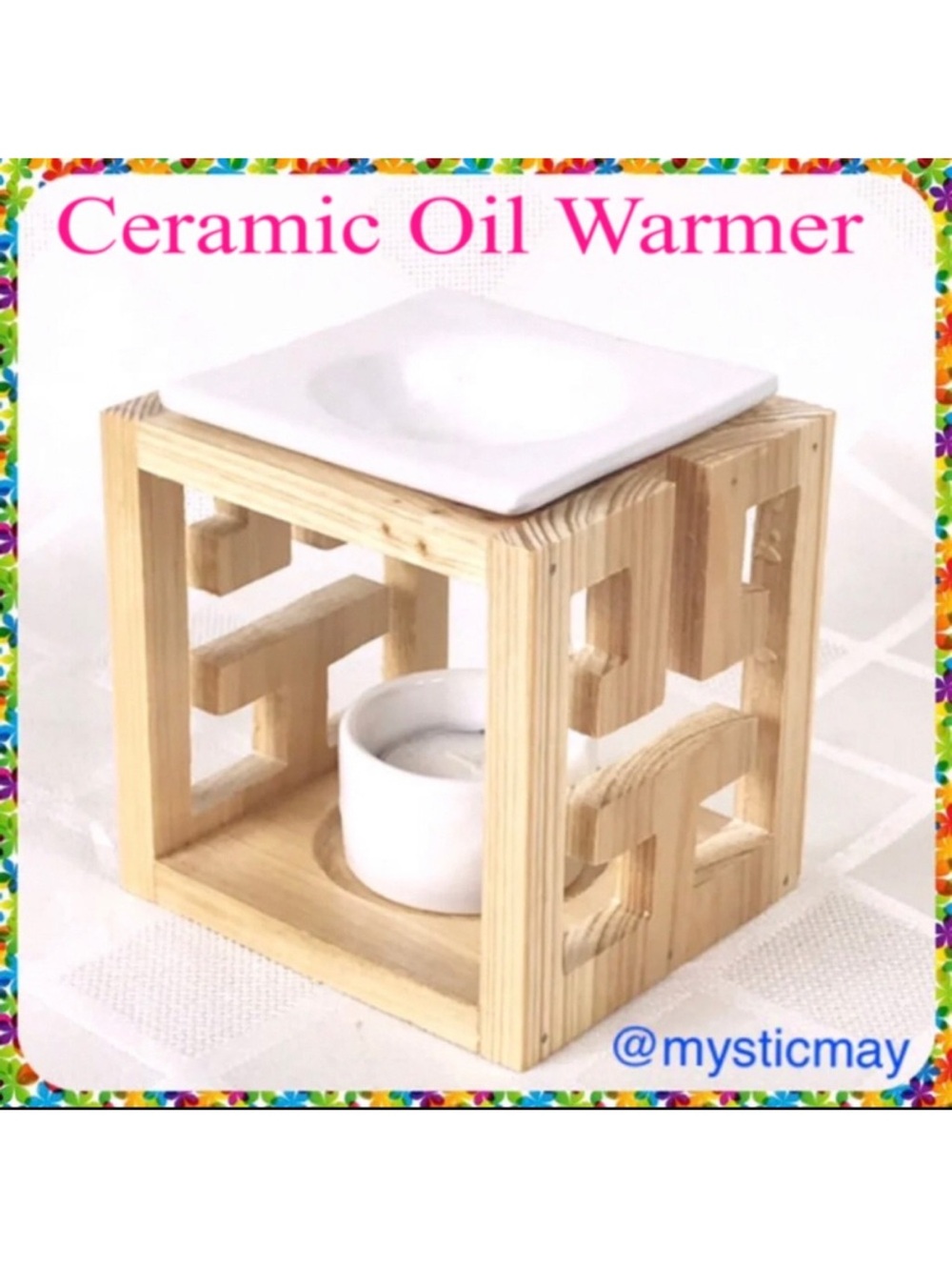 NEW 5” H Geometric ZEN Cube Wooden Essential Oil or Wax Tart Warmer Aromatherapy